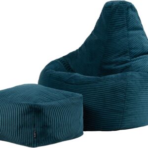 Gaming Chairs – Icon Dalton Corduroy Bean Bag with Stool, Teal, Adult Gaming Bean Bag with Filling, Bean Bag, Corduroy Chair, Lounge Chair, Bedroom, Living Room Furniture