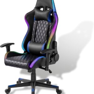 Gaming Chairs – Xantron Ergonomic Gaming Chair RGB Lighting – 150 kg Load Capacity – Gamer Chair in Black with PVC Leather – Gaming Chair Adjustable by Gas Lift – Gaming Chair – Gaming Chair