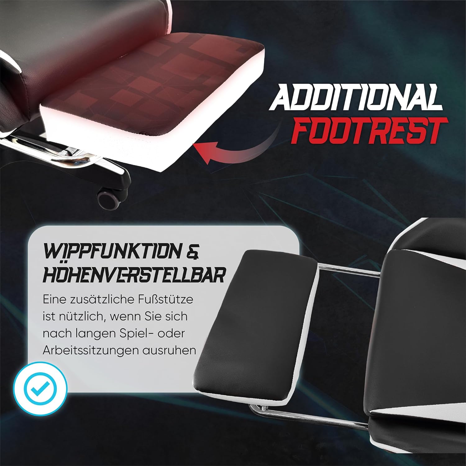 Gaming Chairs - xRace Gaming Chair, Office Chair, Ergonomic PC Chair, Leather Gaming Chair with Lumbar Support, Adjustable Rotatable, Task Chairs with Footrest and Headrest, White – Bild 7