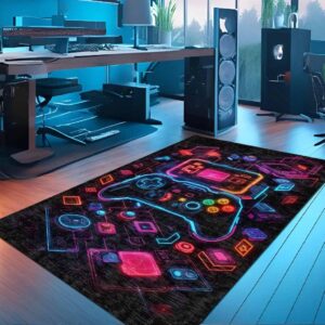 Gaming Consoles & Controllers – bamyum Console Gamer Printed Rug, Chenille Print, Machine Made for Gamer Room, Gamer Rugs for Bedroom, Video Game, Washable Gaming Rug, 160 x 230 cm