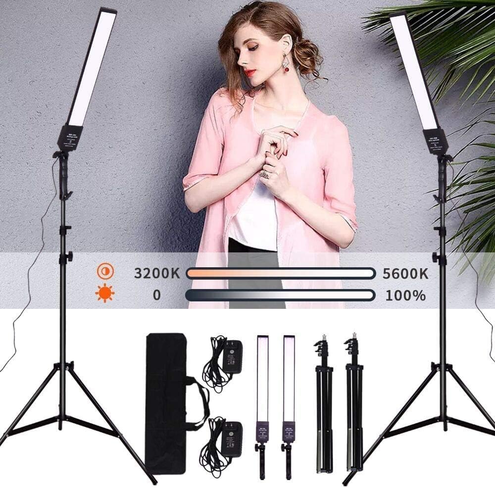 Streaming-Equipment - Dimmable Bi-Colour LED Video Light Set of 2 with Tripod Carry Bag Photography Light Set for Camera Video YouTube Product Photography Shooting, 376 LED Beads, 3200-5500K, CRI 96+ – Bild 3