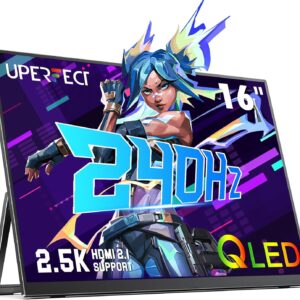 Gaming PC & Gaming Monitors – UPERFECT 2.5K 240Hz QLED Portable Monitor, 16 Inch 2560 x 1600 QHD 100% DCI-P3 400 Nits Portable Gaming Monitor w/ Stand & VESA, Adaptive Sync HDMI 2.1, Screen for Laptop/PC/Smartphone/Game Console