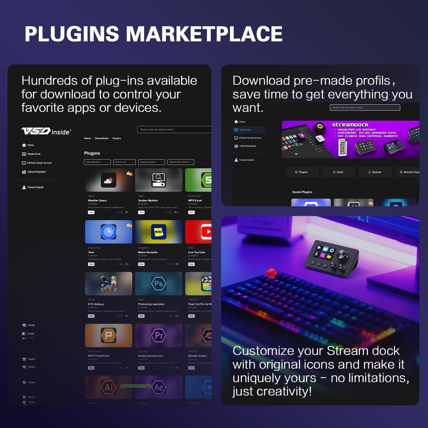 Streaming-Equipment - Treaslin N3 Programmable Stream Controller Deck with LCD Buttons & Rotary Controls User Defined Macro Control Keypad for Streaming (OBS, Twitch), Content Creation (Adobe), Gaming Win&Mac – Bild 7