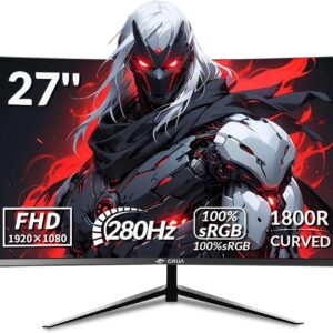 Gaming PC & Gaming Monitors – CRUA Curved Gaming Monitor 27 Inch 280Hz, FHD 1080P 1800R PC Monitor, 1ms GTG with FreeSync, Low Motion Blur, Eye Protection, VESA, DisplayPort, HDMI, Black
