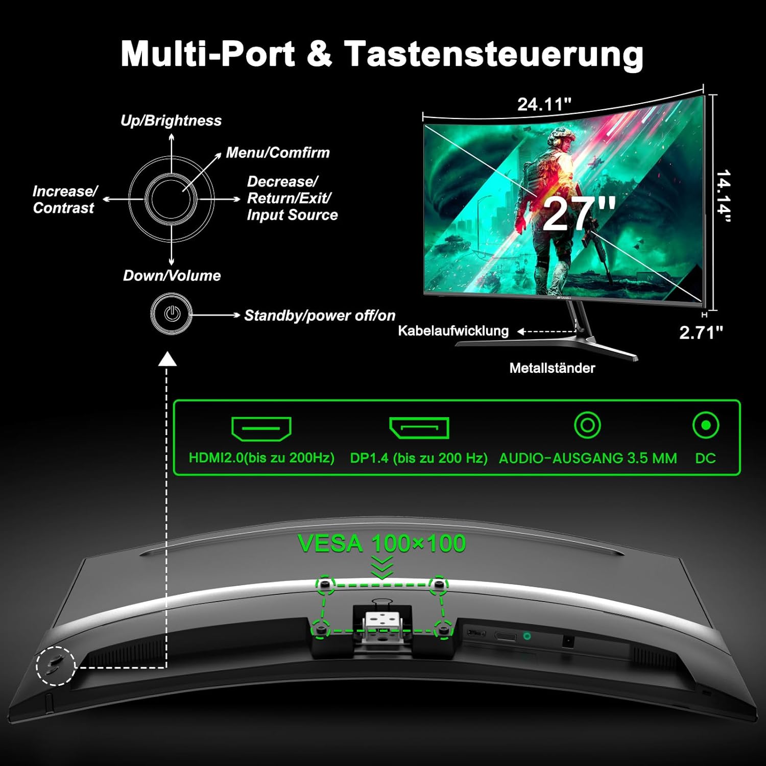Gaming PC & Gaming Monitors - Minifire Gaming Curved Monitor 27 Inch 200Hz 1Ms 130% sRGB Monitor with Speaker 1920 x 1080 VA Panel (MFG27C1 with HDMI Cable) – Bild 9