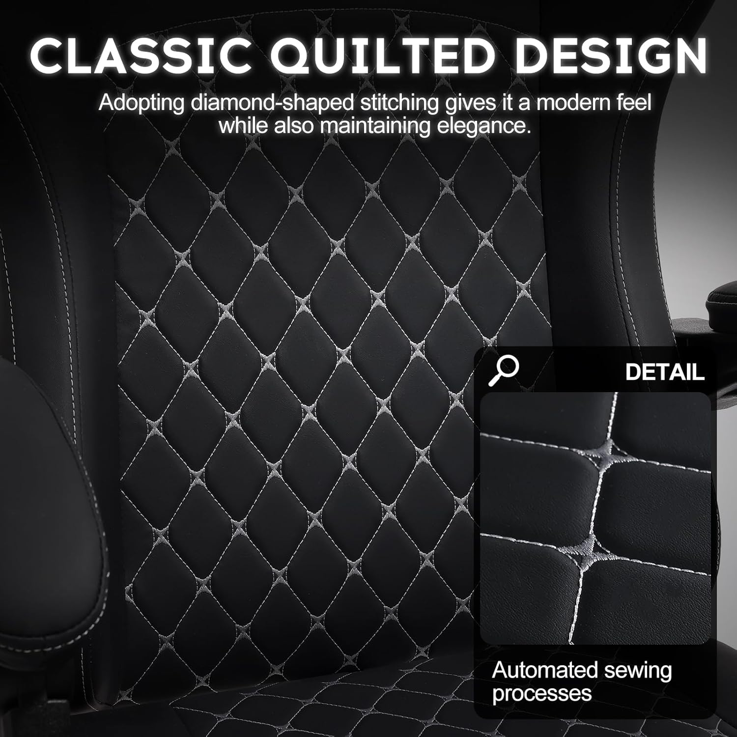 Gaming Chairs - Vittanly Gaming Chair with Spring Cushion, Ergonomic Gaming Chair, Gamer Chair with Headrest, Lumbar Cushion and Footrest, Height-Adjustable Rotating Gaming Chair, Office Chair, 150 kg, Black – Bild 5