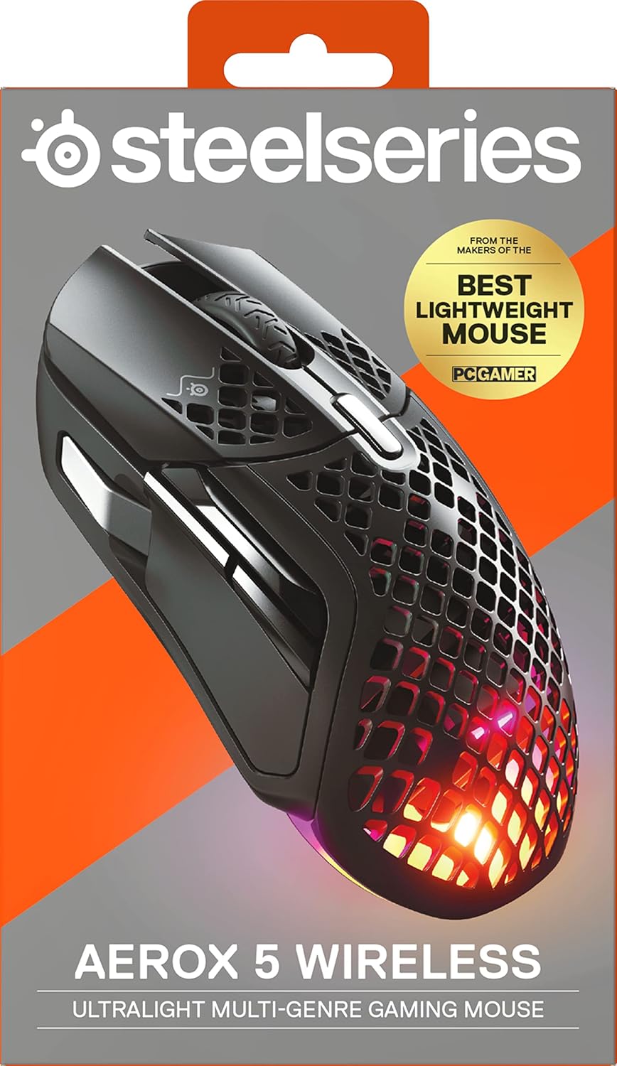Gaming Tastatur & Maus - SteelSeries Aerox 5 Wireless - RGB Gaming Mouse with Surface Openings - Feather-Light, Water Resistant Design - 9 Buttons - Bluetooth/2.4GHz - TrueMove Air Optical Sensor with 18,000 DPI – Bild 15