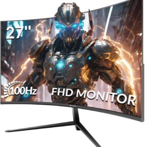 Gaming PC & Gaming Monitors – CRUA Curved Gaming Monitor 27 Inch 100Hz, Full HD 1920 x 1080P 1800R, Frameless PC Monitor, 1ms GTG, FreeSync, Low Motion Blur, Eye Care, VESA, DisplayPort, HDMI