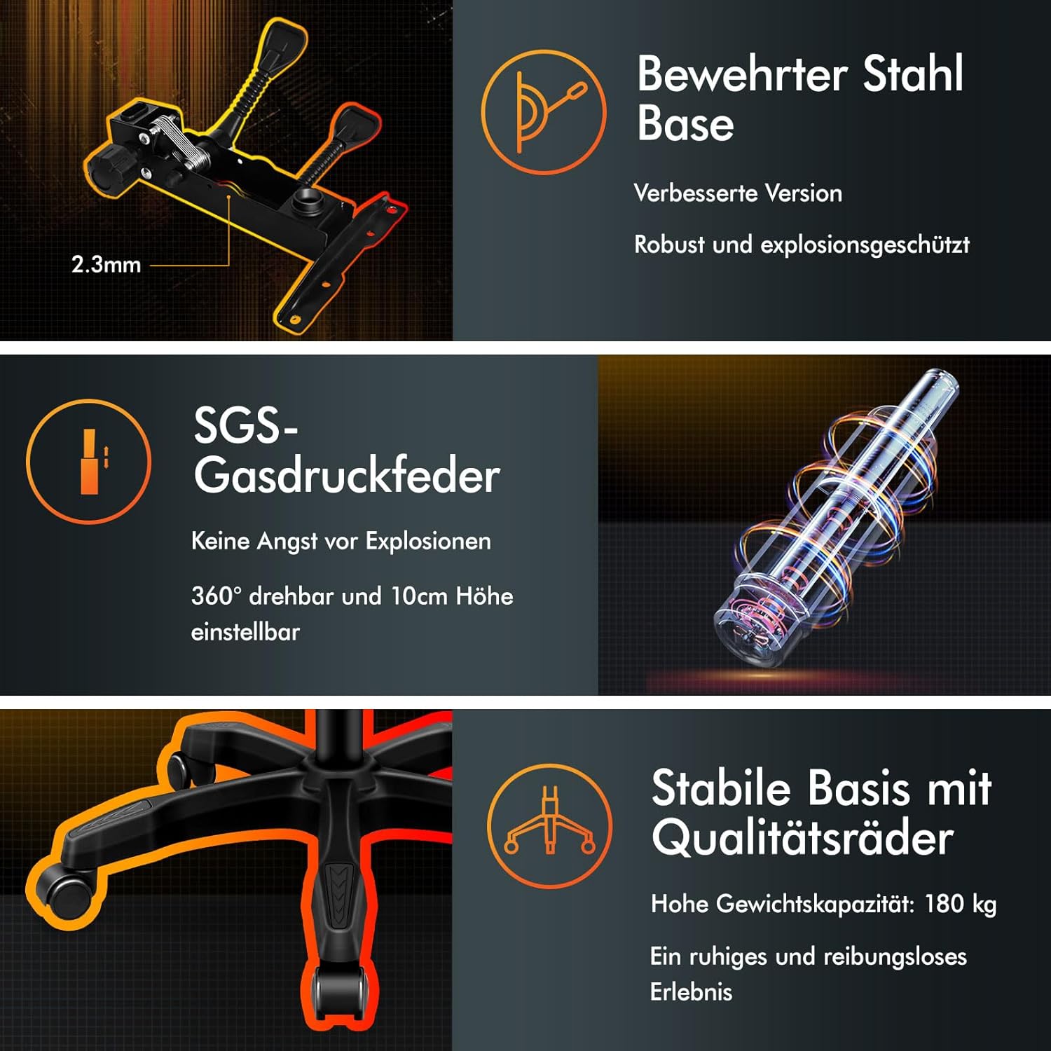 Gaming Chairs - ALFORDSON Office Chair, Gaming Chair, Massage Gaming Chair, Ergonomic Gamer Chair with Footrest, Headrest, Massage Lumbar Cushion, Padded, Swivel Chair Made of Linen Fabric, Black – Bild 10