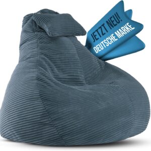 Gaming Chairs – Bean Bag for Adults with Integrated [Neck Support] Corduroy, XXL Indoor Bean Bag with Filling, Perfect as a Chill, Reading or Gaming Chair (90 x 80 x 70 cm) (Midnight Blue)