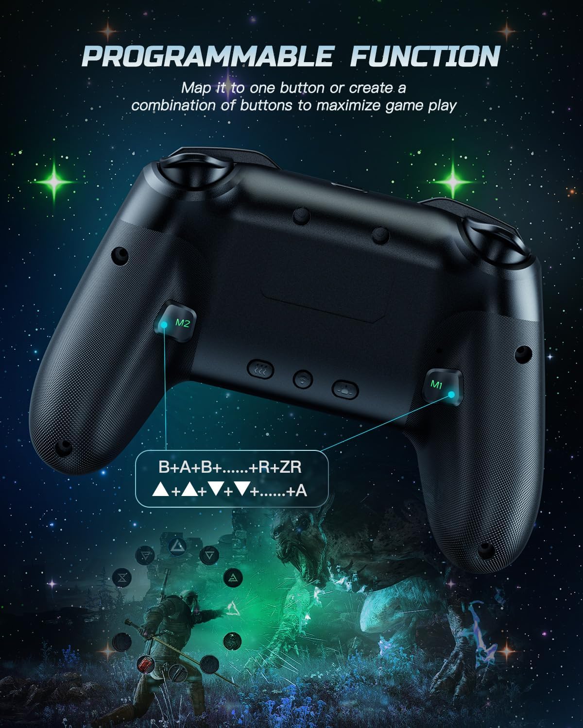 Gaming Consoles & Controllers - VOYEE Wireless Controller, Compatible with Switch/Lite/OLED/PC Windows, Programmable 1000 mAh Pro Controller with RGB LED Star Light, One Key Combination Wake Up Turbo Movement Vibration – Bild 6