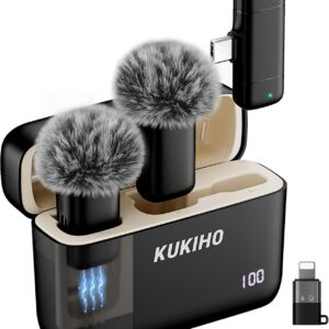 Streaming-Equipment – Wireless Lavalier Microphone with Charging Case, 36 Hours Battery Life, Noise Reduction, 40 m Range, Plug Play Lapel Microphone for iPhone/iPad/Android/PC, YouTube, Vlog, Live Streaming
