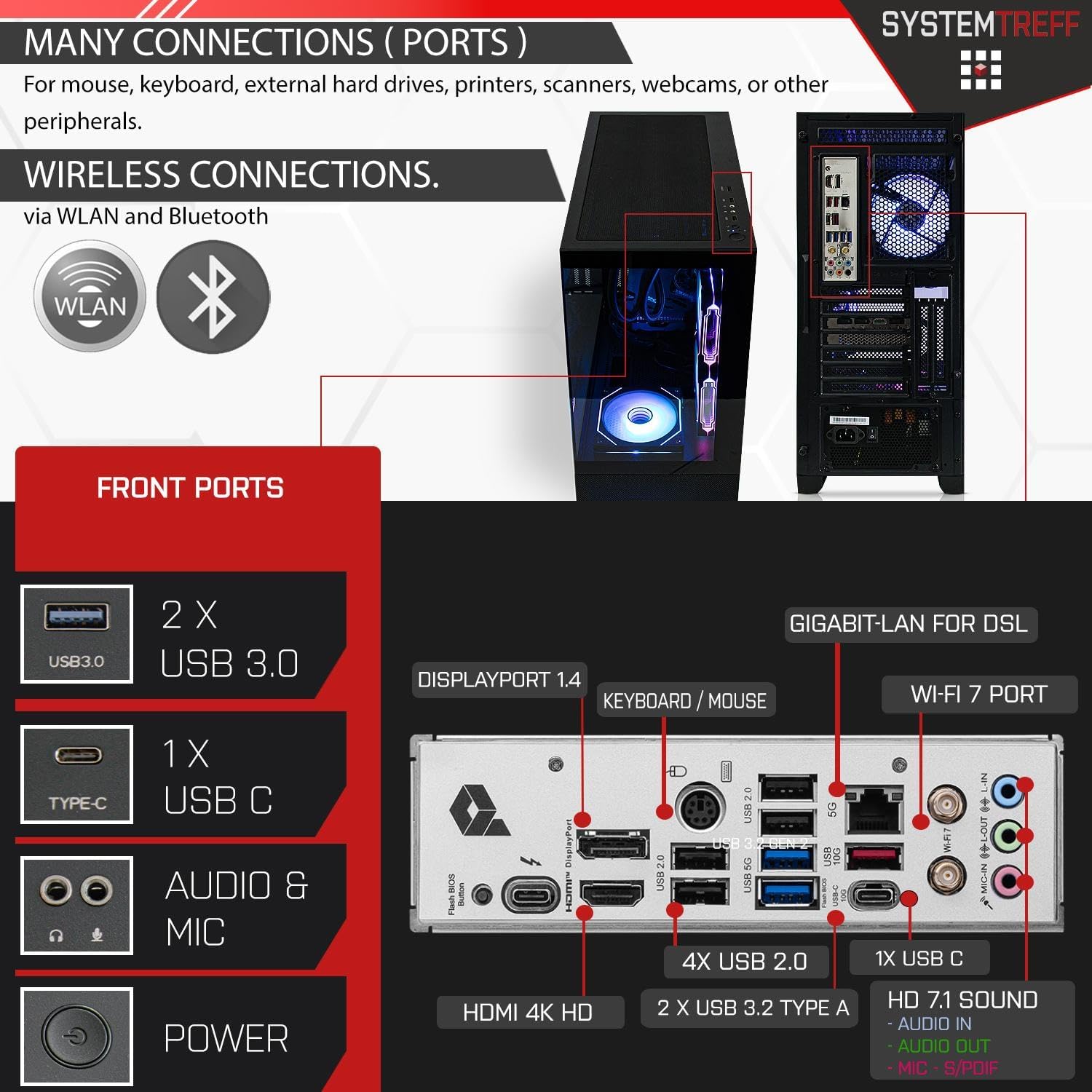 Gaming PC & Laptops - SYSTEMTREFF High-End Gaming PC Intel Core Ultra 7 265K 20x5.5GHz | Nvidia RTX 5070 12GB DX12 | 2TB M.2 NVMe | 32GB DDR5 RAM | Desktop Computer Calculator for Gamers, Gamers & Streamers – Bild 4