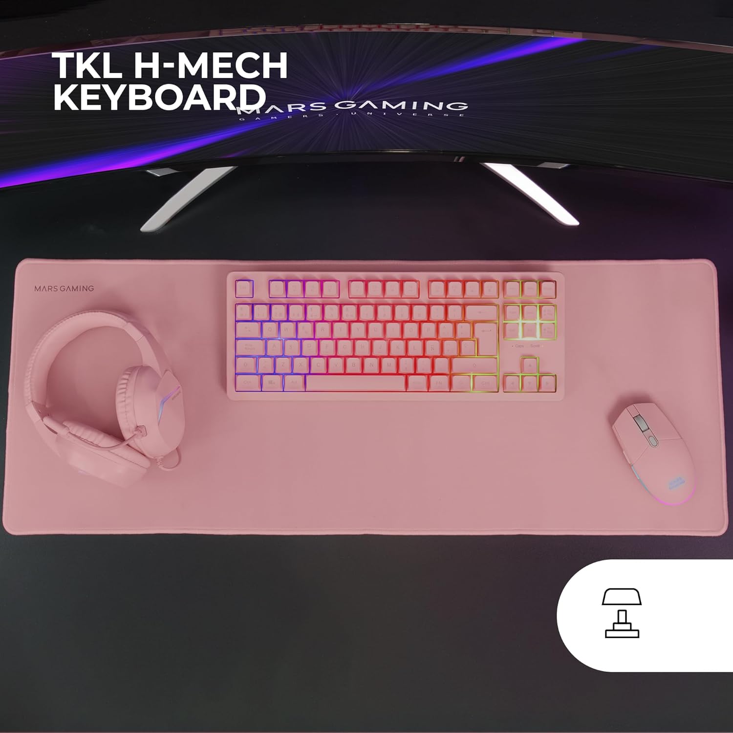 Gaming Tastatur & Maus - MARSGAMING MCP-RGB3 Pack Gaming Keyboard Fixed RGB + Gaming Mouse RGB Flow 3200 DPI + Headset Over-Ear RGB + XXL Mousepad, Pink, Spanish Language – Bild 2