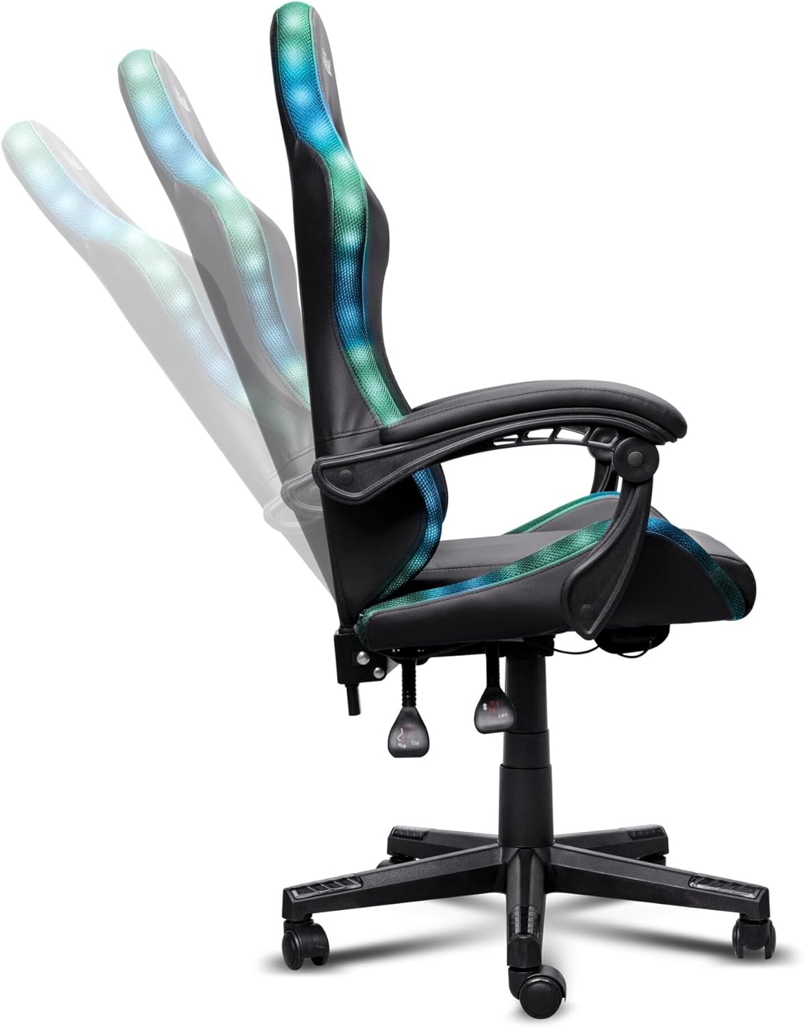 Gaming Chairs - GXTrust 704 Roniq Gaming Stuhl LED, 178 Farben und Effekten, Gepolsterte Armlehnen, Verstellbare Höhe und Rückenlehne, Gaming Chair Schreibtischstuhl mit RGB-Beleuchtung, Schwarz – Bild 13