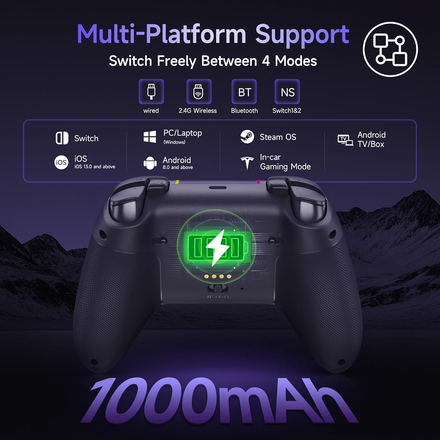 Gaming Consoles & Controllers - EasySMX X05PRO Wireless Controller PC, Gaming Controller mit leise Tasten, 2-stufige Tigger, Hall Joysticks, 2 programmierbare Tasten, 1000mAh Akku, Kompatibel mit PC/Switch/Android/iOS-Violett – Bild 3