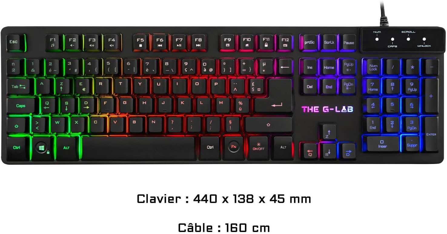 Gaming Tastatur & Maus - The G-LAB Combo Krypton - AZERTY USB Anti-Ghosting Gaming Keyboard + Gaming Mouse 6 Buttons 3200 DPI - Gamer Pack Wired PC PS4 Xbox One Mac RGB Backlight (Black) – Bild 8