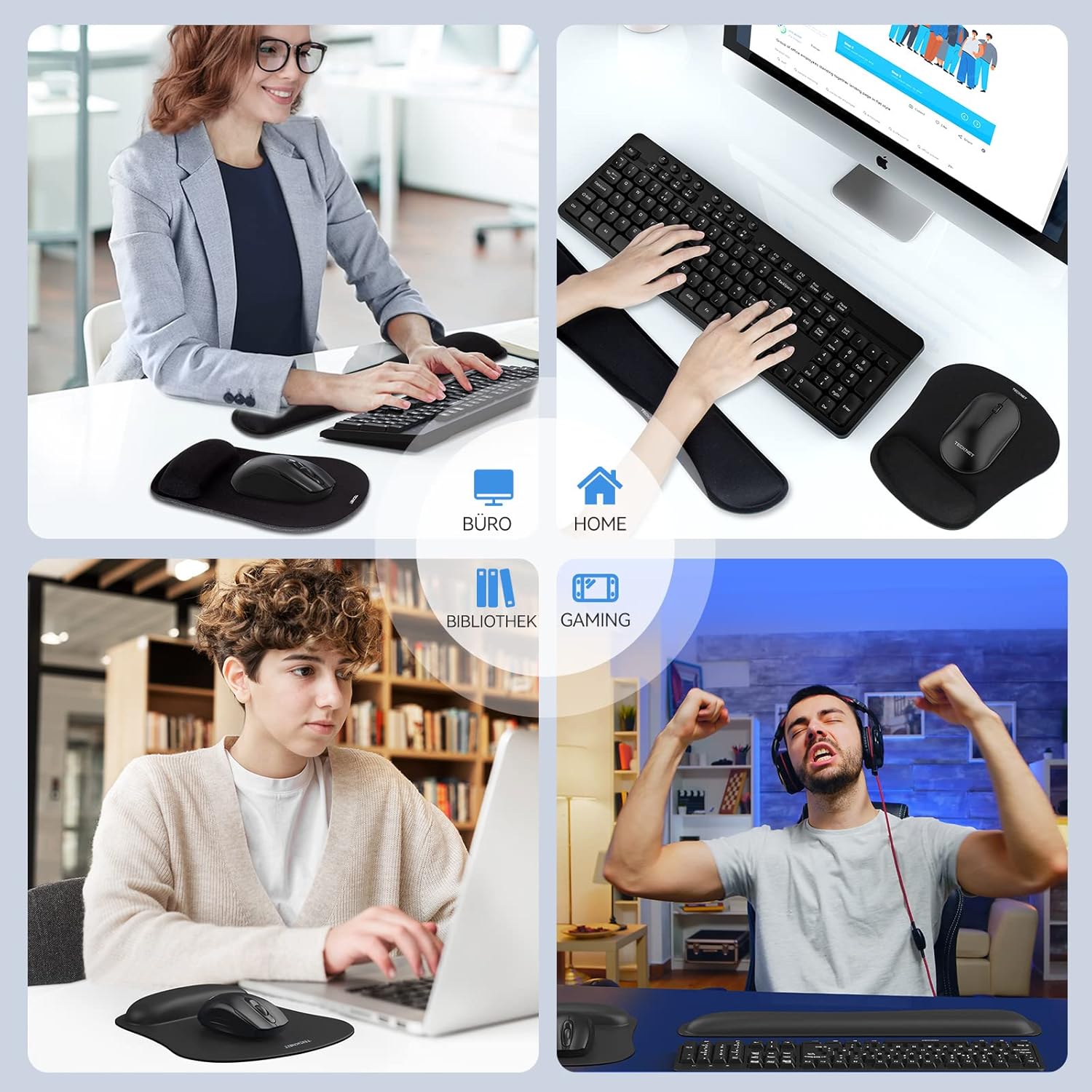 Gaming Tastatur & Maus - TECKNET Mouse Pad with Hand Rest, Ergonomic Memory Foam Keyboard Wrist Rest with Mouse Pad, 2-in-1, Relieves Wrist Pain, Waterproof Comfort for Office/Home, All Mouse Keyboard, Laptop – Bild 6