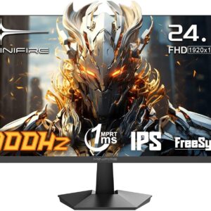 Gaming PC & Gaming Monitors – Minifire Gaming Monitor 24.5 Inches, 240Hz/300Hz, 1Ms, FHD, FreeSync, IPS Panel, HDR Ready, sRGB 120%, Eye-Care, HDMI 2.0 & DisplayPort 1.4, VESA 75 x 75 – Black (MFG25X1 PRO)