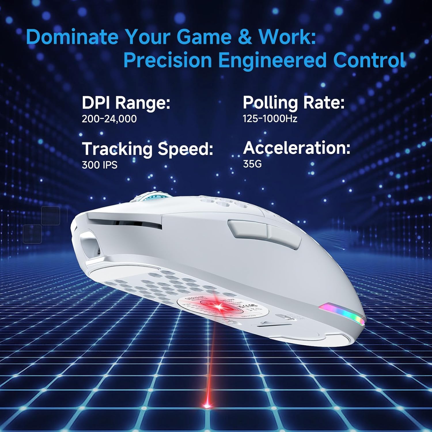 Gaming Tastatur & Maus - TMKB Falcon M1 Wireless Gaming Mouse - 24000 DPI, 180h Battery, 90g Lightweight Construction, 6 Programmable Buttons, RGB Lighting, 2.4G/BT5.2/USB-C for PC/Mac/Laptop, White – Bild 3