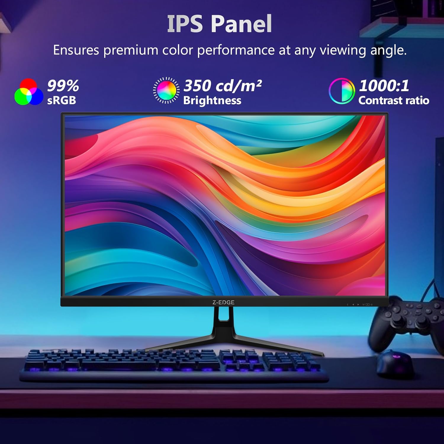 Gaming PC & Gaming Monitors - Z-Edge 24 Inch 240Hz Gaming Monitor 1ms MPRT Full HD IPS Panel, 350cd/m² Brightness, HDR10, FreeSync, HDMI & DisplayPort, VESA Compatible - Black – Bild 3