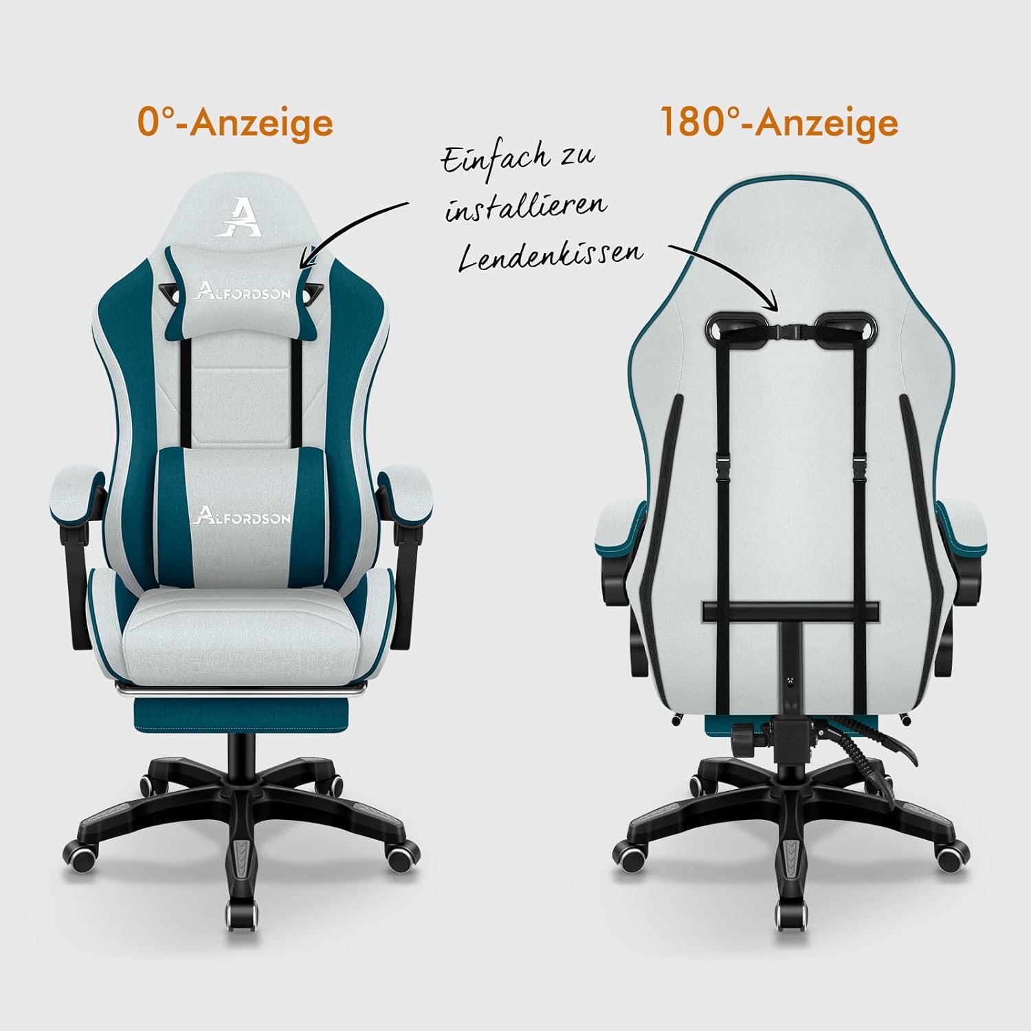 Gaming Chairs - ALFORDSON Office Chair, Gaming Chair, Massage, Ergonomic Gamer Chair with Footrest, Headrest, Massage Lumbar Cushion, Padded, Swivel Chair Made of Linen Fabric, Dark Teal – Bild 11