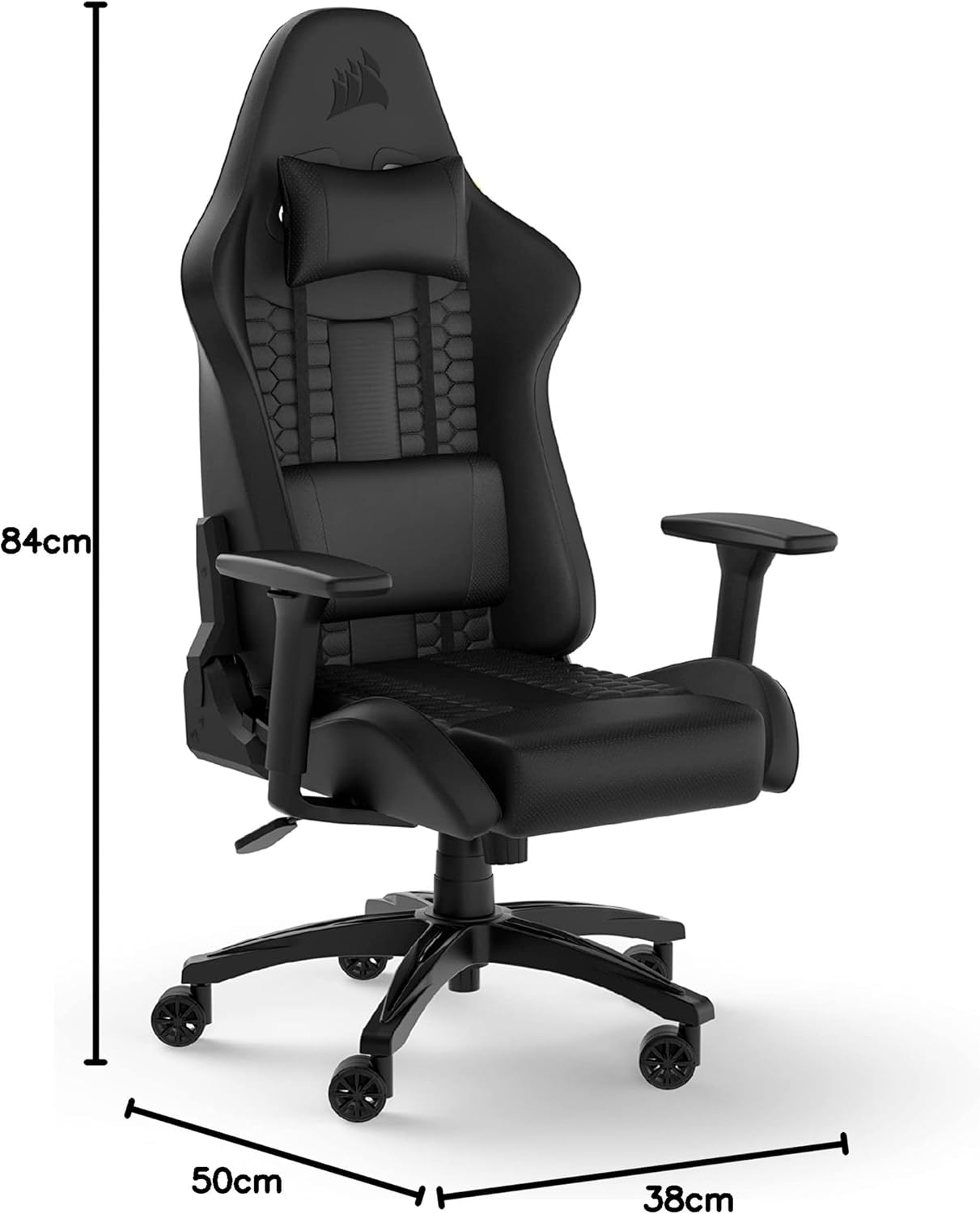 Gaming Chairs - Corsair TC100 Relaxed Gaming Chair - Faux Leather - Racing Inspired Design - Lumbar Cushion - Removable Memory Foam Neck Pillow - Adjustable Armrests - Black – Bild 3
