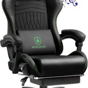Gaming Chairs – GTPLAYER Gaming Chair, Ergonomic Gaming Chair, Desk Chair, PC Gamer Racing Chair with Footrest, Speaker, Music Office Chair, Maximum Load 150 kg, Green
