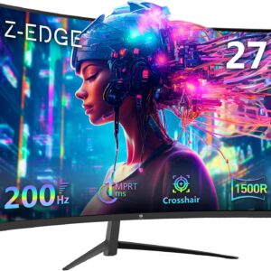 Gaming PC & Gaming Monitors – Z-Edge 27 Inch Curved Gaming Monitor 200Hz 1ms MPRT, Full HD 1500R Curved Display, VA Panel, FreeSync, HDMI 2.0 & DisplayPort 1.4 – Black