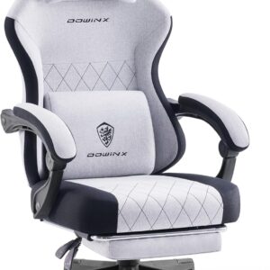 Gaming Chairs – Dowinx Gaming Chair Fabric with Spring Cushion, Massage Lumbar Support, Office Chair with Footrest for Adults, Ergonomic Gaming Armchair, Large and High for Office Gaming, 135 kg, Grey