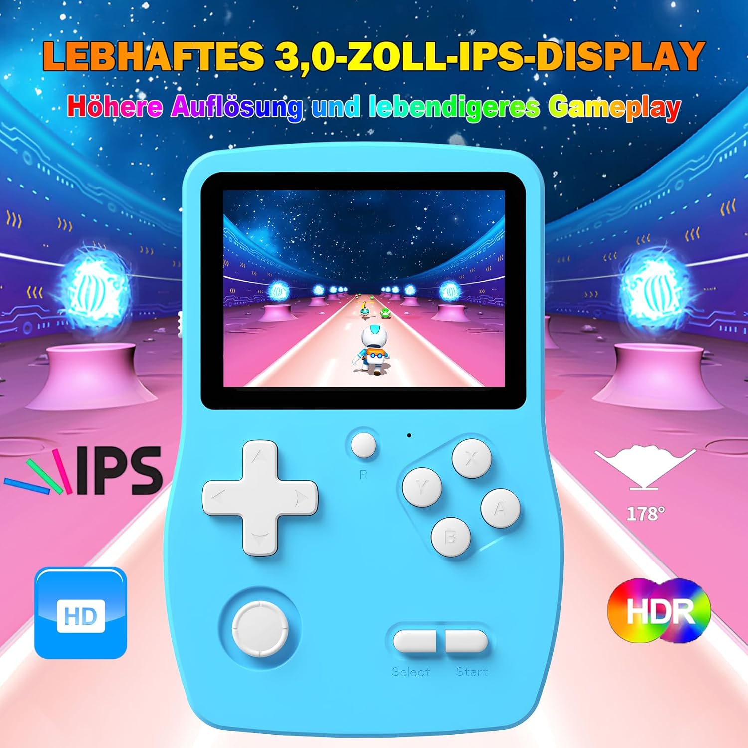 Gaming Consoles & Controllers - 32 Bit Handheld Game Consoles for Children with 139 Video Games, Portable Gaming Player with 3.0 Inch IPS Screen Rechargeable Battery, Travel Games Gifts Toy for Boys Girls (Blue) – Bild 3