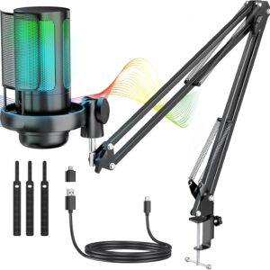 Streaming-Equipment – Condenser Microphone Kit Professional, 192kHZ/24 USB Gaming Microphone PC Streaming Podcast USB Microphone Pop Protection for Gaming/Studio/Youtuber Karaoke/Podcasting