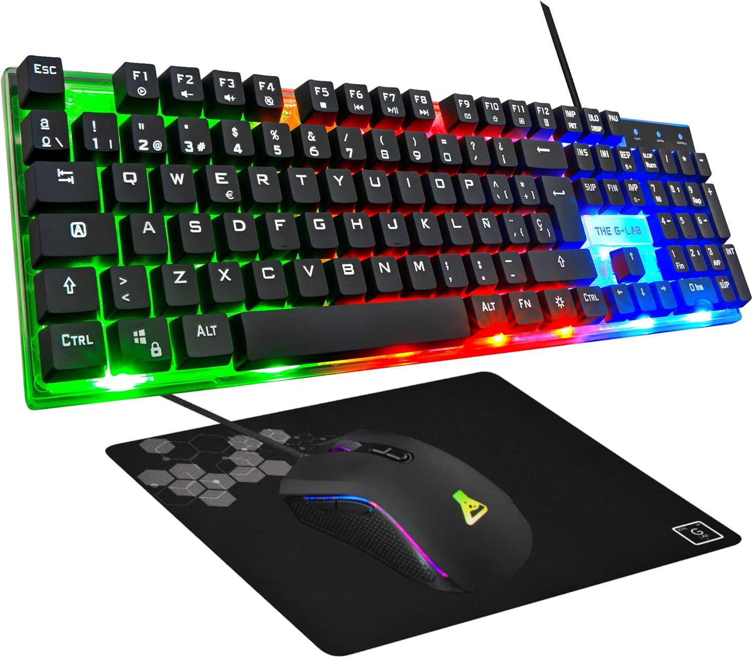 Gaming Tastatur & Maus - G-Lab Combo Yttrium Keyboard and Mouse Set 3 in 1 Combination with QWERTY Gaming Keyboard 105 Keys Gamer Mouse 2600 DPI Gamer Mouse Pad PC/PS4/PS5