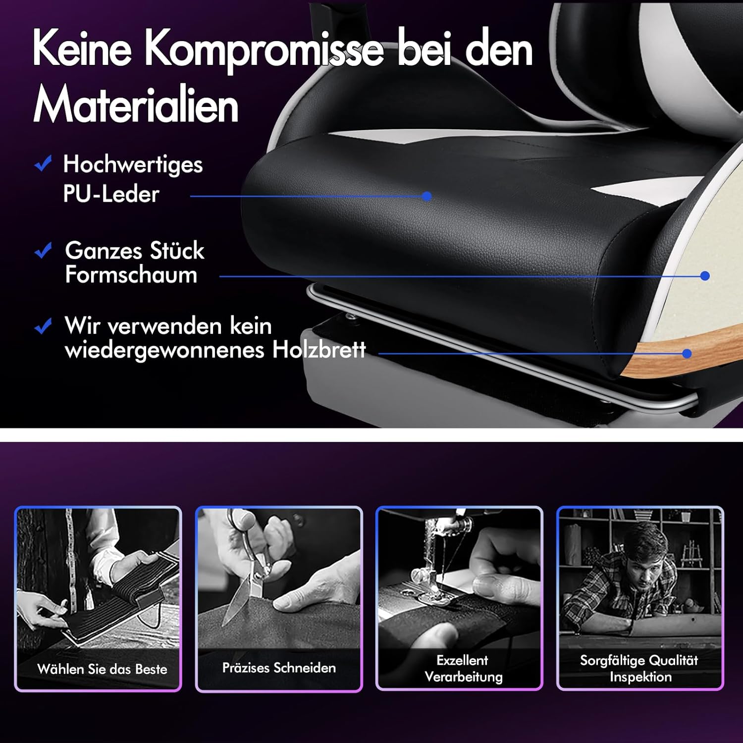 Gaming Chairs - ALFORDSON Gaming Massage Chair, Racing Chair with Headrest, Ergonomic Desk Chair, Recliner Chair, Folding Footrest, Breathable PU Leather, Height Adjustable, 180kg Load Capacity, White – Bild 7