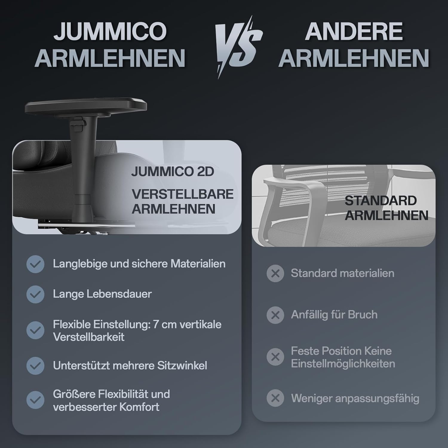 Gaming Chairs - JUMMICO Gaming Chair with Adjustable Armrests, Office Chair Ergonomic with Footrest, Gamer Chair Load Capacity 150 kg, Black – Bild 5