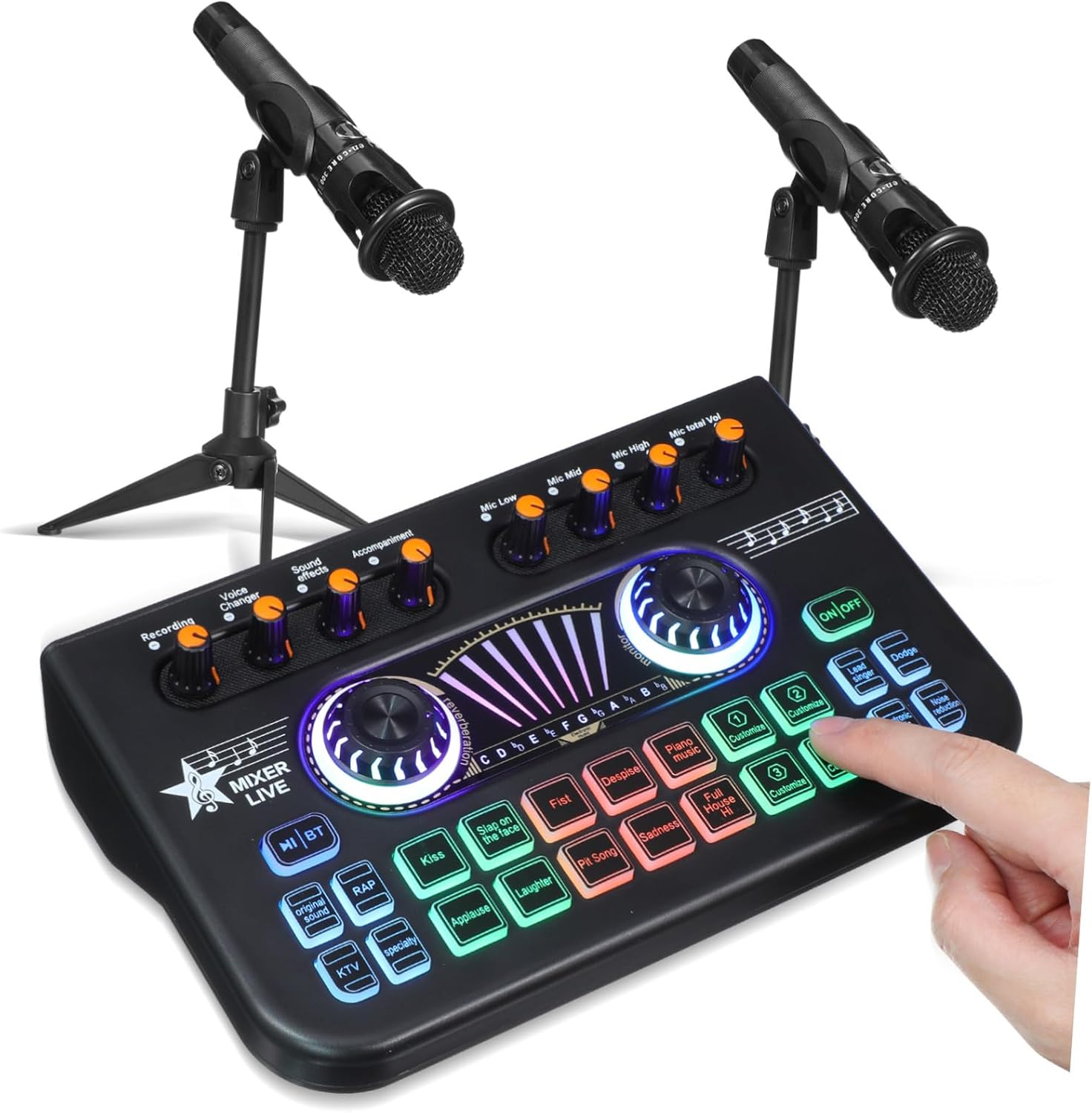 Streaming-Equipment - BESPORTBLE Professional Podcast Equipment with Dual Microphone and Live Sound Card, Durable DJ Audio Interface, Clear Studio Sound for Streaming Recording and Music Production