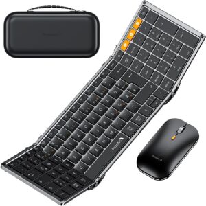 Gaming Tastatur & Maus – ProtoArc XKM01 Foldable Keyboard Wireless and Mouse, Bluetooth Keyboard Foldable Mouse Set, 2.4G + Dual Bluetooth Full-Size Mobile Keyboard QWERTZ Layout for iPad Tablet iPhone Laptop – Space Grey