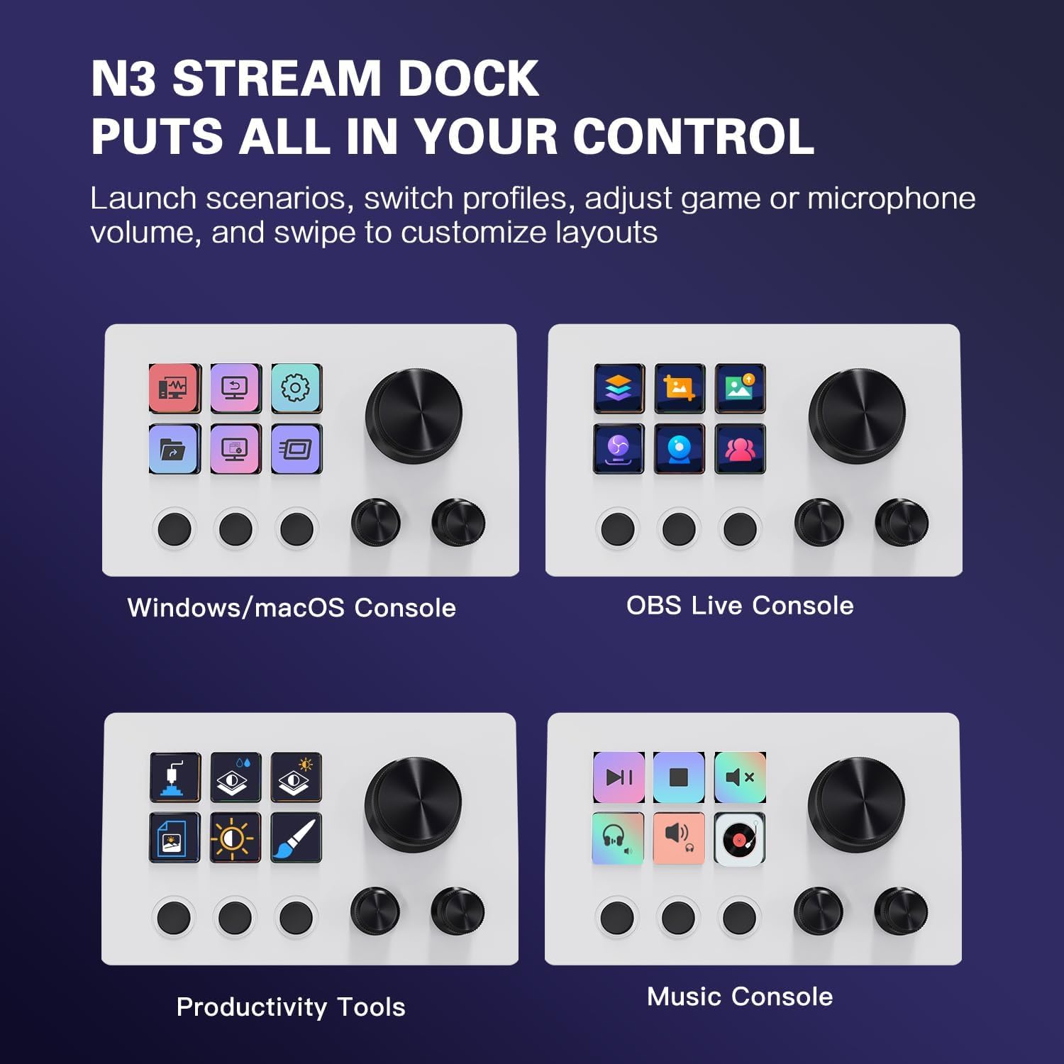 Streaming-Equipment - Treaslin N3 Programmable Stream Controller Deck with LCD Buttons & Rotary Controls User Defined Macro Control Keypad for Streaming (OBS, Twitch), Content Creation (Adobe), Gaming Win&Mac – Bild 5