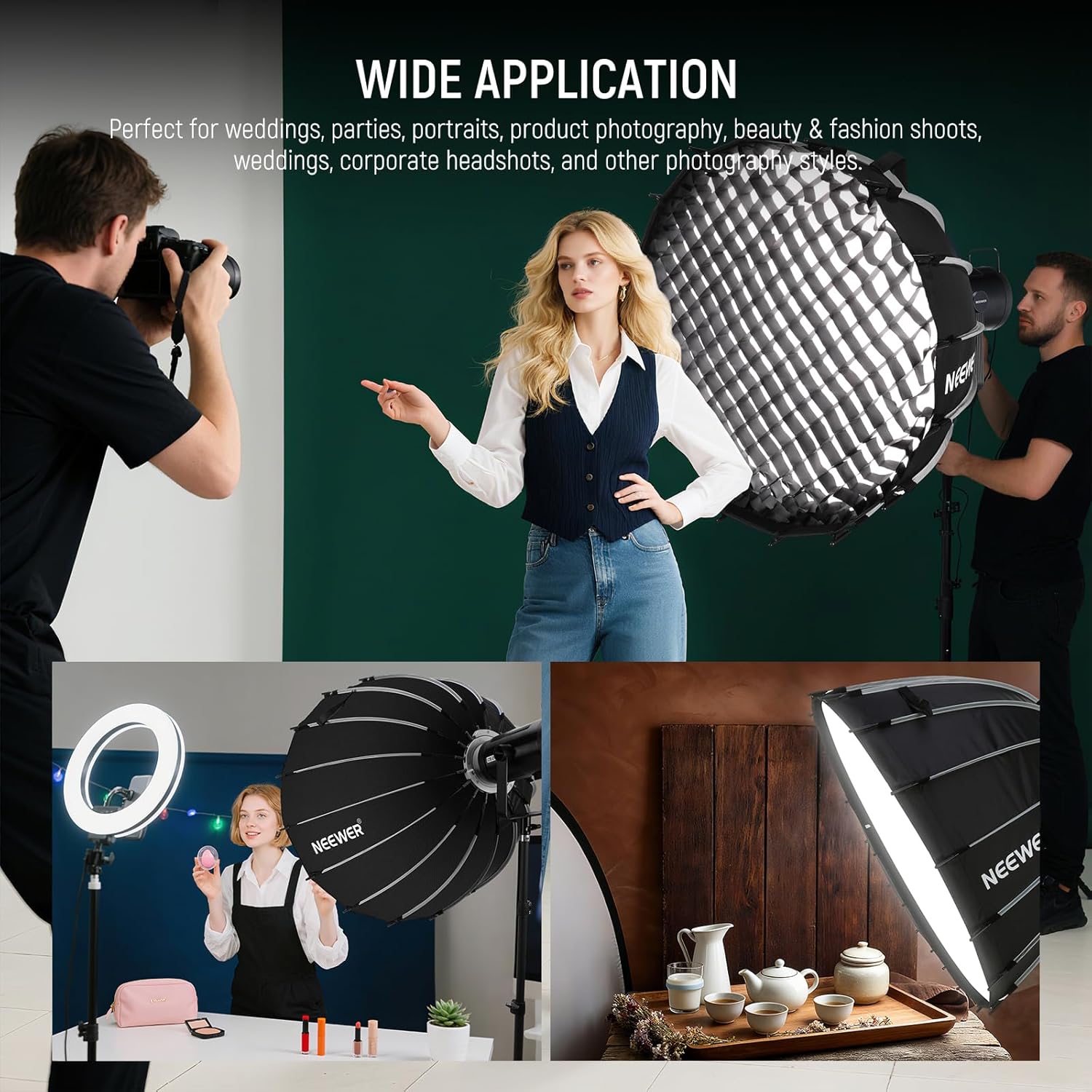 Streaming-Equipment - NEEWER Parabol Softbox Set, 35.4 Inch Softboxes with Bowens Mount and Light Diffusers for Studio, Video, Streaming Lighting, Compatible with Aputure 120d, Compatible with Godox SL60w, NS72P – Bild 8