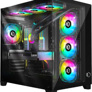 Gaming PC & Laptops – EMPIRE GAMING – (2024 New) Gamer PC Case CL-242 – ARGB Medium Tower ATX, Micro-ATX and ITX – 7 Fans 120mm 3 Pins 5V LED RGB Addressable – MB Sync – Mid Tower Black