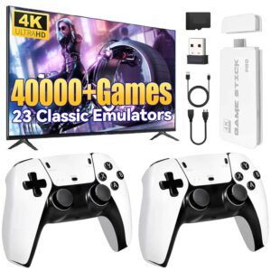 Gaming Consoles & Controllers – YunLone 2025 Verbesserte Retro-Gaming-Konsole, 4K-HDMI-Videospielkonsole mit über 40.000 Spielen und 23 Emulatoren, Plug-and-Play-Gaming-Stick mit zwei verbesserten 2,4G-Wireless-Controllern (128 GB)