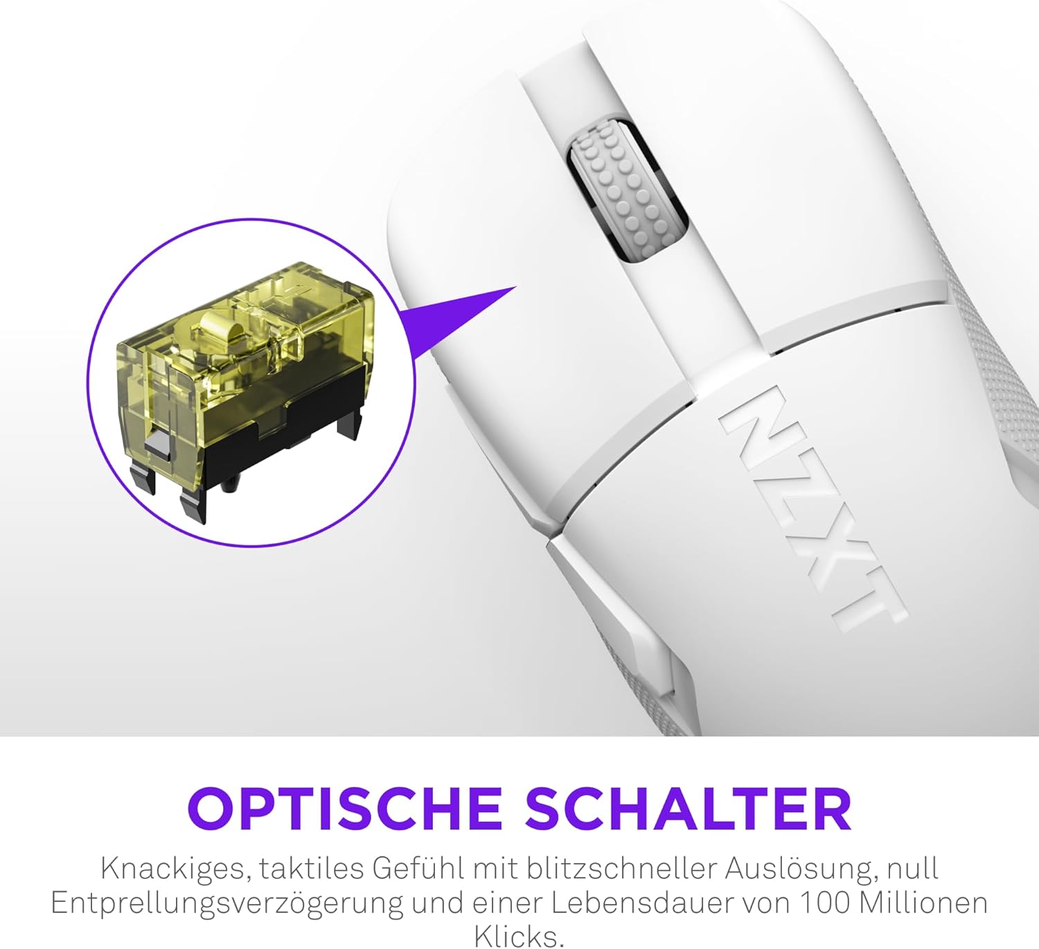 Gaming Tastatur & Maus - NZXT Lift Elite Wireless Gaming Mouse - Ultra Lightweight: 57g - 4K / 8K Polling Rate - Optical Switch, Optical Sensor with 26K DPI - Long Battery Life - Rubber Side Grips - White – Bild 6