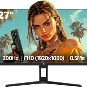 Gaming PC & Gaming Monitors – GAMEPOWER Kaze T20 Gaming Monitor 27 Inches, 200Hz 0.5ms, FullHD 1080P Fast IPS, Ambient Night Light, Integrated Headset Holder, Frameless, FreeSync G-Sync, 130% sRGB, with Speaker