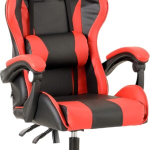 Gaming Chairs – Baroni Home Gaming Chair, Ergonomic Office Chair, Padded Gaming Chair with Comfortable, Adjustable Backrest, Gamer Chair with Headrest and Lumbar Support, Red