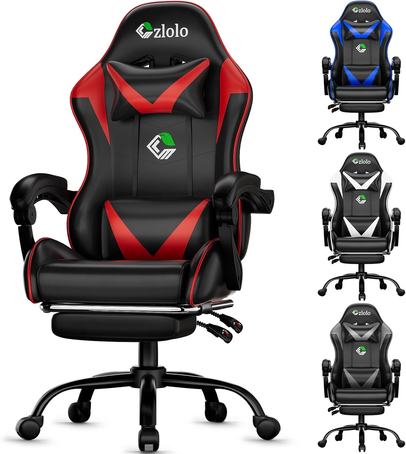 Gaming Chairs - Gaming Chair, PC Gaming Chair for Teenagers and Children, Ergonomic Office Chair with Footrests, Gaming Chair with Headrest and Measurement Function, Height Adjustable, Red