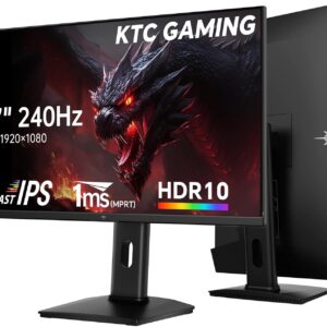 Gaming PC & Gaming Monitors – KTC Gaming Monitor 240Hz 27 Inch | FHD@240Hz | Adjustable Stand | Fast IPS Panel | 1ms Response Time (MPRT) | 350 cd/㎡ Brightness, HDR | Adaptive Sync | 97% DCI-P3, 99% sRGB, ΔE