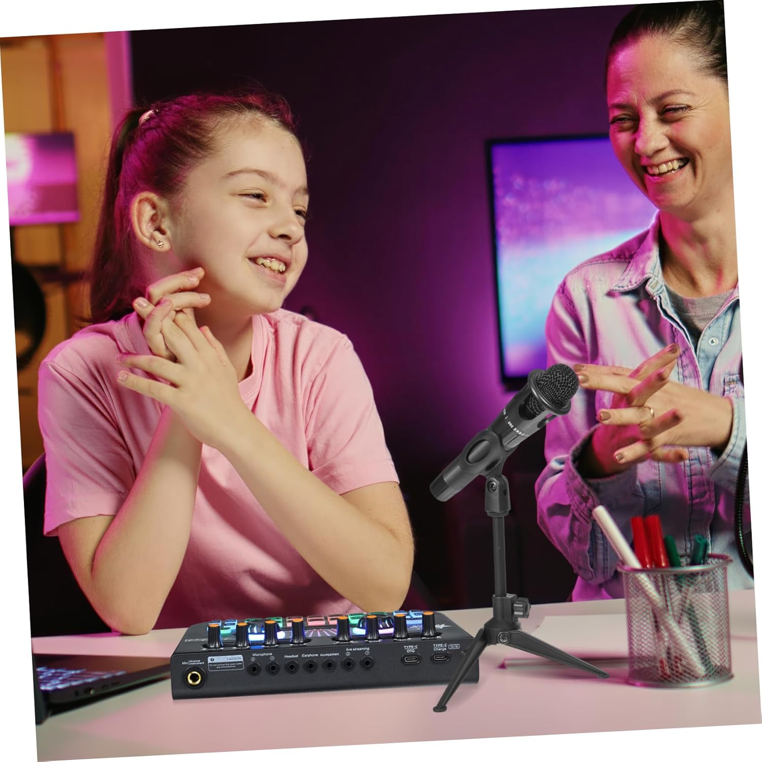 Streaming-Equipment - BESPORTBLE Professional Podcast Equipment with Dual Microphone and Live Sound Card, Durable DJ Audio Interface, Clear Studio Sound for Streaming Recording and Music Production – Bild 5