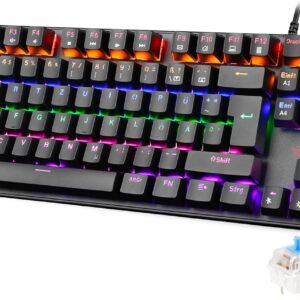 Gaming Tastatur & Maus – Rii TKL QWERTZ Gaming Keyboard, TKL Mechanical Keyboard, Blue Switch (Loud), Keyboard Cable (Not Hot-Swapable, Shafts Are Not Interchangeable)
