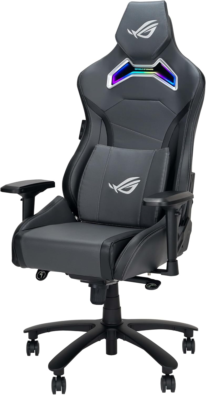 Gaming Chairs - ASUS ROG Chariot X Gaming Chair (Aura RGB Lighting, 4D Armrests, Memory Foam, Premium PU Leather, One-Touch Controller) Grey – Bild 3