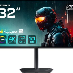 Gaming PC & Gaming Monitors – Gigabyte MO32U 31.5 Inch OLED 4K UHD Gaming Monitor – 3840 x 2160, 165Hz, 0.03ms, 250 cd/m², Display HDR True Black 400, HDMI 2.1, DisplayPort 1.4
